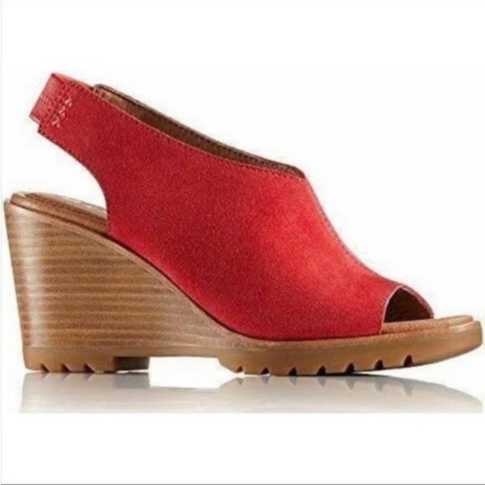 Sorel 9 AFTER HOURS Slingback Open Toe Suede Wedge Sandals NL2858-691 Red 7.5